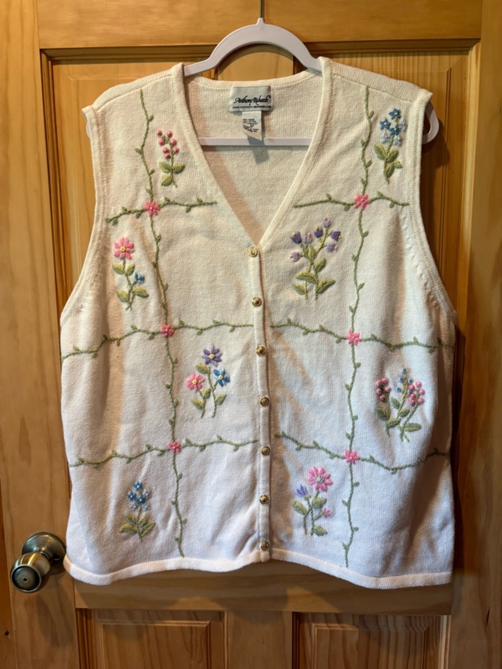 Anthony Richards floral garden embroidered sweater vest vintage women’s 3X